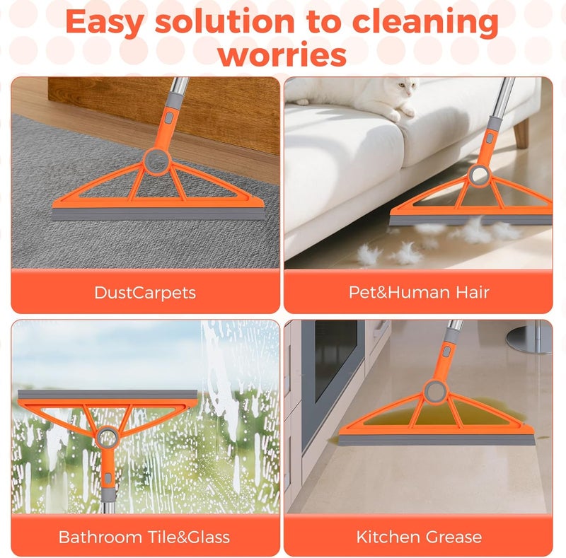 wlich 2-in-1 Air Broom, 180° Rotating 54 Inch Adjustable Silicone Rubber Broom Includes 2 Scraping Strips, Sweep and Silicone Tools with Long Handle for Cleaning Bathrooms,Glass,Tiles,Pet Hair - Image 5